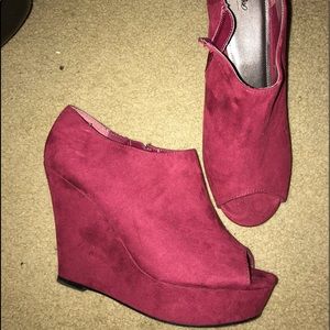 Burgundy Peeptoe Wedges